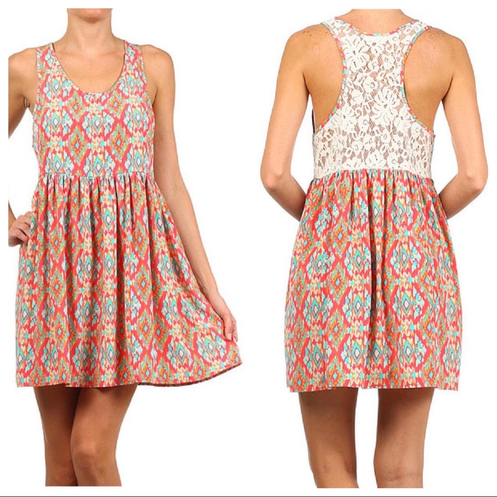 Altar'd State Aztec Print Lace Racerback Dress